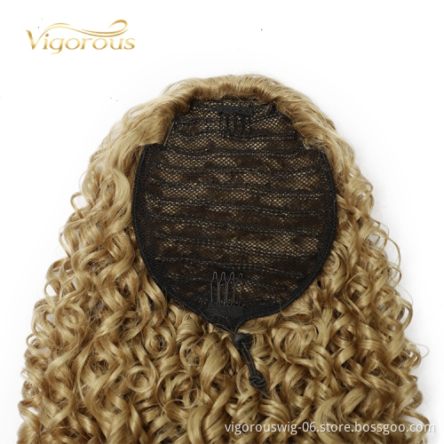 Wrap Around Jerry Curly Long Wholesale Chip On For Black Women Machine Made Sythentic Ponytail Hair Extensions